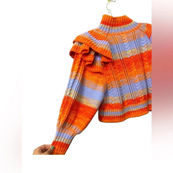 SOMETHING NAVY MULTI COLOR RUFFLE MOCK NECK SWEATER SIZE XS - Picture 3 of 9